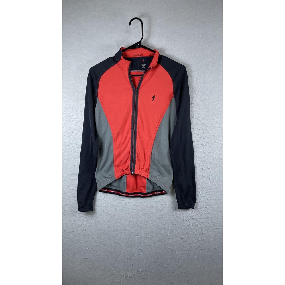 Specialized Cycling‎ Jacket Mens Small Red Gray Thermal Full Zip Pockets Bike